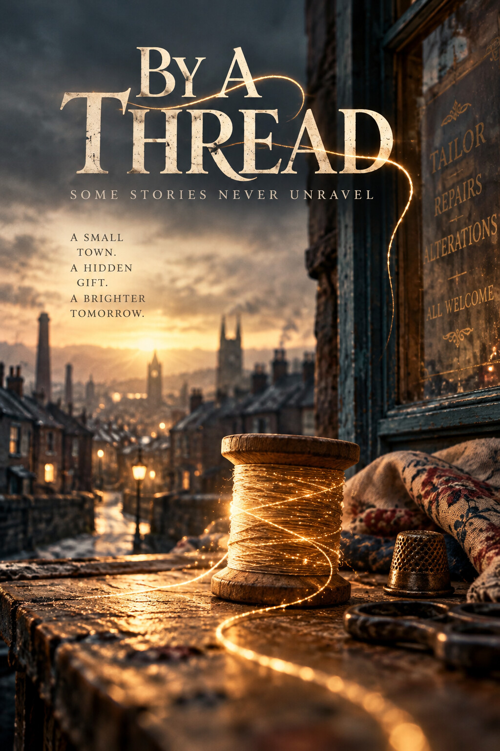 By a Thread poster showing a glowing spool of thread in a Northern tailor’s workshop